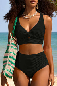 Willluxe® Textured Knot-Front High-Waisted Bikini Swimwear