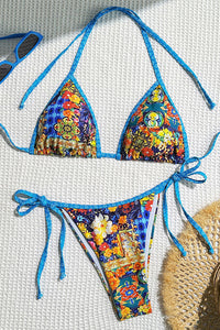 Willluxe® Blue Gradient Print String Bikini Swimwear