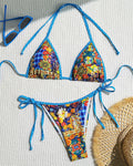 Willluxe® Blue Gradient Print String Bikini Swimwear