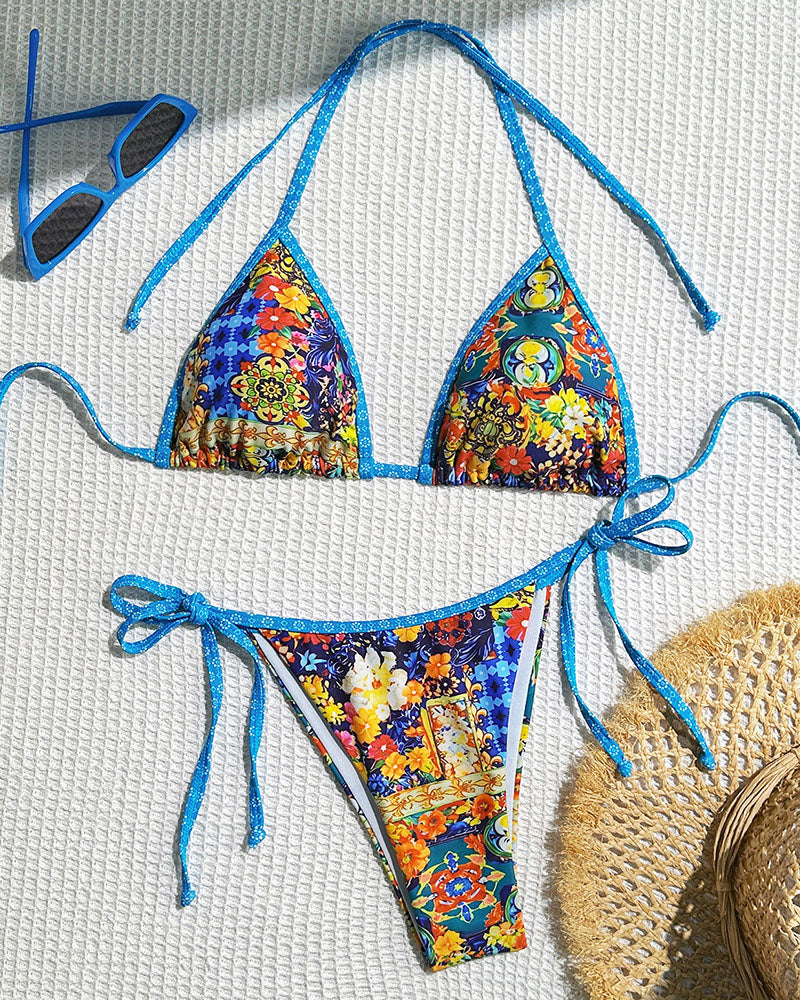 Willluxe® Blue Gradient Print String Bikini Swimwear