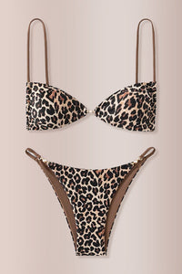 Willluxe® Wild Luxe Pearl Detail Leopard Thong Bikini Swimwear