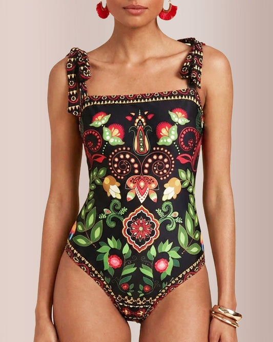 WILLLUXE®Bohemian Floral Tie-Shoulder Swimsuit