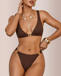 Willluxe® Solid Color Metal Decorated Swimsuit Set