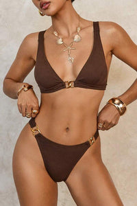 Willluxe® Solid Color Metal Decorated Swimsuit Set