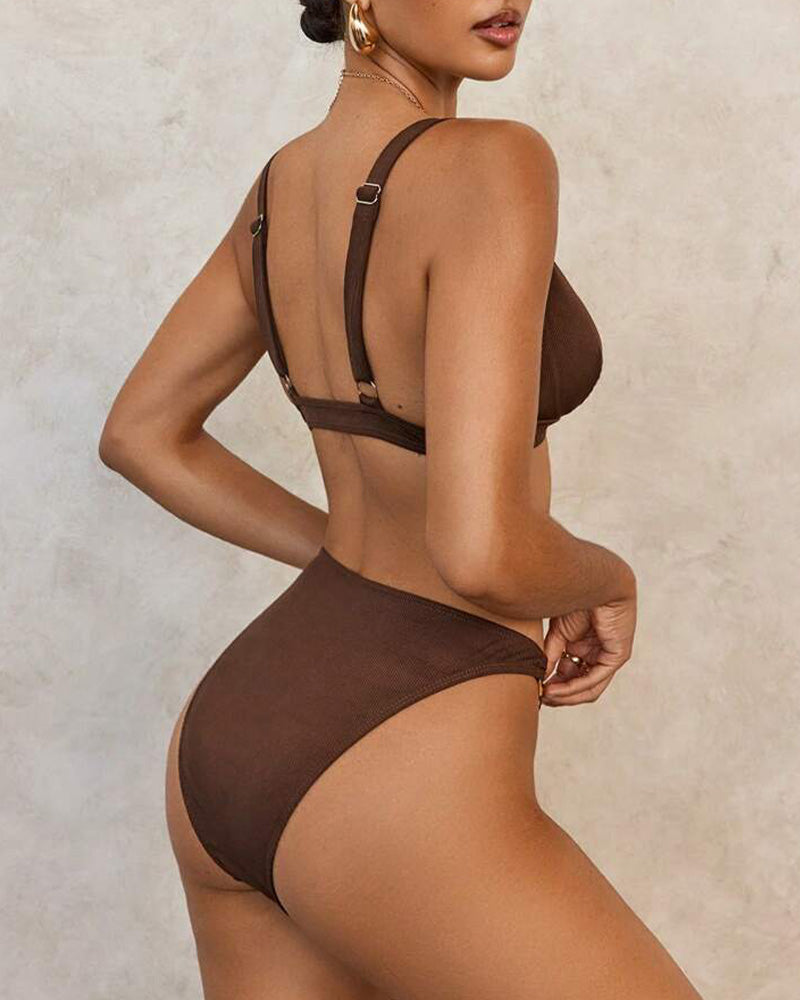 Willluxe® Solid Color Metal Decorated Swimsuit Set