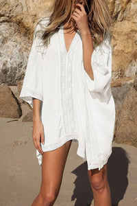 Willluxe® Loose Lace-Panel Sun-Protective Beach Cover-Up Swimwear