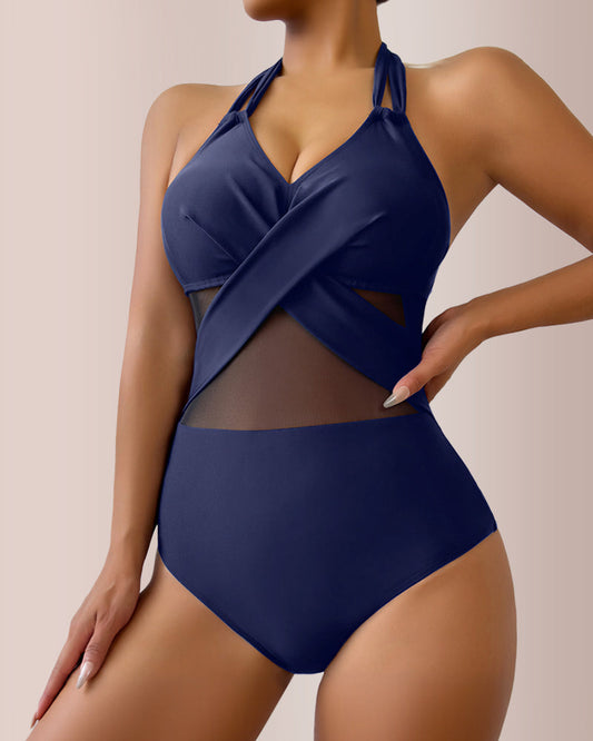 WILLLUXE® Criss-Cross Mesh Halter One-Piece Swimwear
