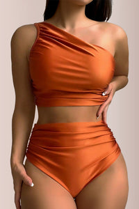 Willluxe® Asymmetrical Ruched High-Waist Swimwear