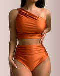 Willluxe® Asymmetrical Ruched High-Waist Swimwear