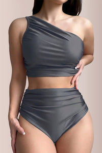 Willluxe® Asymmetrical Ruched High-Waist Swimwear