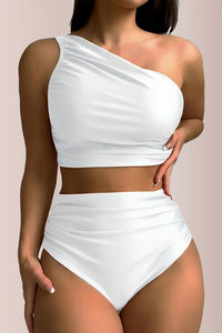 Willluxe® Asymmetrical Ruched High-Waist Swimwear
