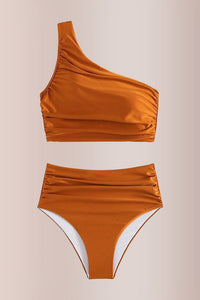 Willluxe® Asymmetrical Ruched High-Waist Swimwear