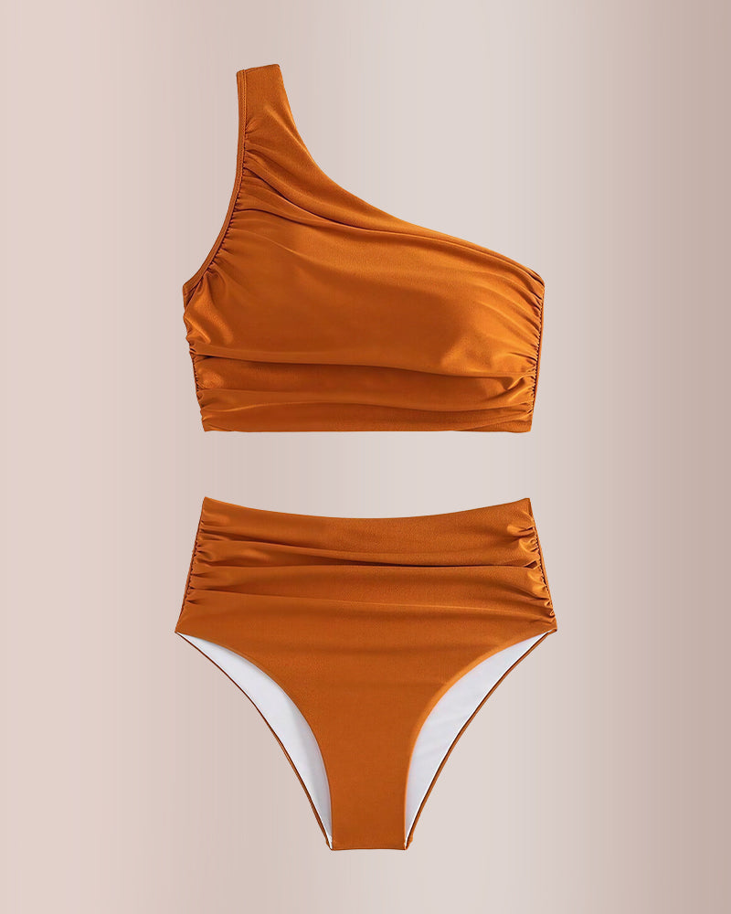 Willluxe® Asymmetrical Ruched High-Waist Swimwear