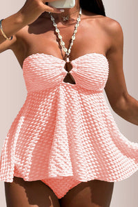 Willluxe® Textured Babydoll Flared High-Waist Bikini Swimwear