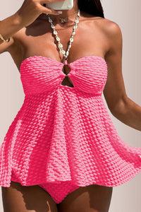 Willluxe® Textured Babydoll Flared High-Waist Bikini Swimwear