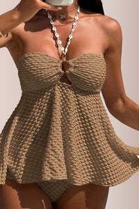 Willluxe® Textured Babydoll Flared High-Waist Bikini Swimwear