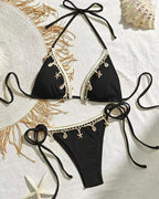 Willluxe® Seashell Trim Tie-Side Halter Bikini Set