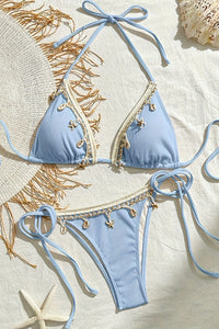 Willluxe® Seashell Trim Tie-Side Halter Bikini Set
