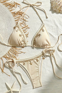 Willluxe® Seashell Trim Tie-Side Halter Bikini Set