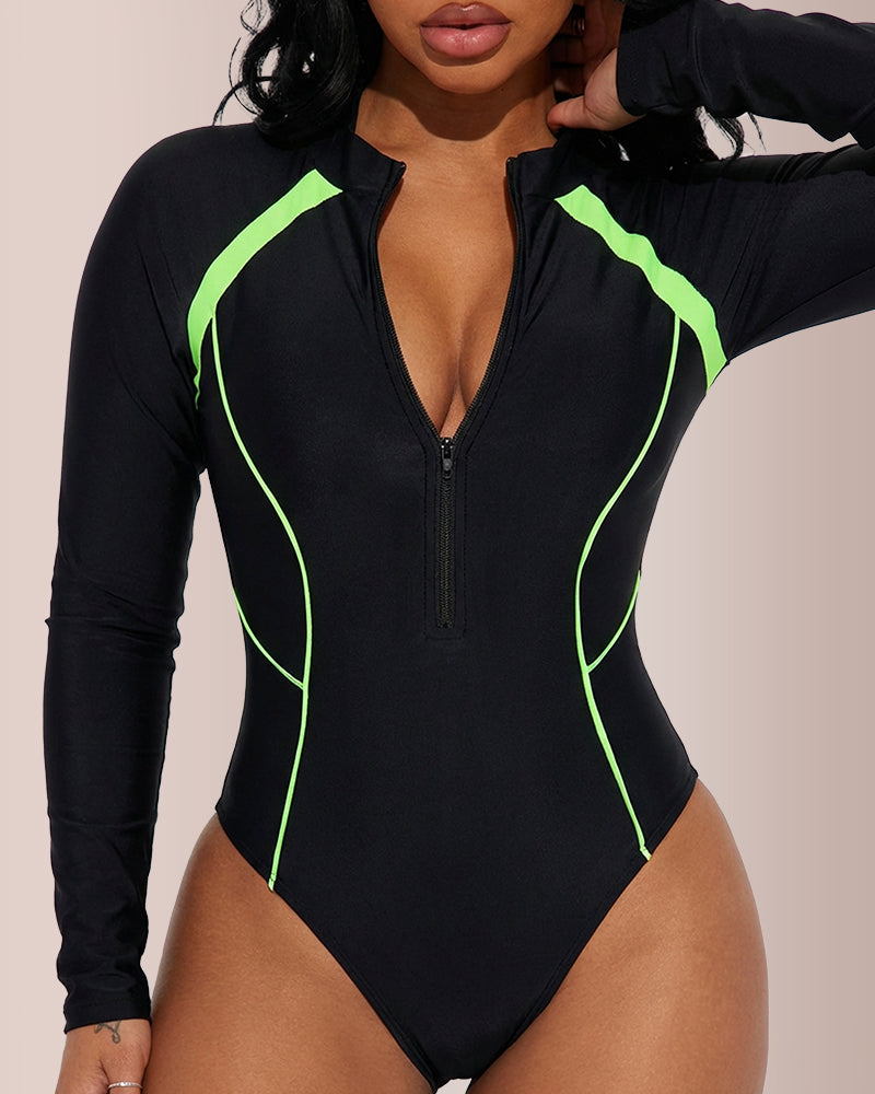 WILLLUXE® Long Sleeve One-Piece Rash Guard Swimsuit