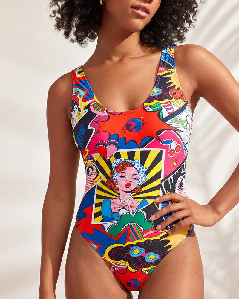 Willluxe® Retro Pop Art Graphic One-Piece Swimsuit