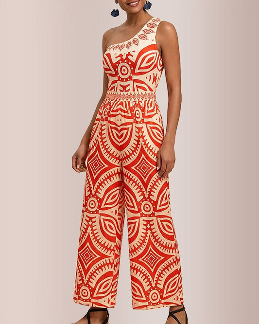 WILLLUXE® Retro Geometric One-Shoulder Swimsuit Pants Set