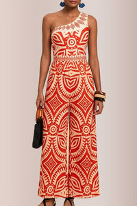 Willluxe® Retro Geometric One-Shoulder Swimsuit Pants Set