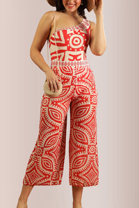 Willluxe® Retro Geometric One-Shoulder Swimsuit Pants Set