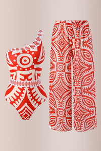 Willluxe® Retro Geometric One-Shoulder Swimsuit Pants Set