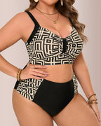 Willluxe® Plus Size High Waisted Geometric Print Bikini Set