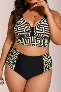 Willluxe® Plus Size High Waisted Geometric Print Bikini Set