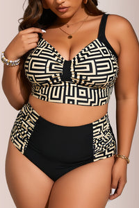 Willluxe® Plus Size High Waisted Geometric Print Bikini Set