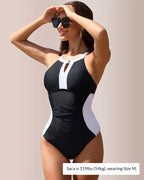 Willluxe® Color-Block Halter Tummy Control One-Piece Swimsuit