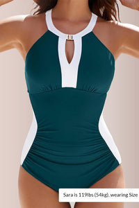Willluxe® Color-Block Halter Tummy Control One-Piece Swimsuit