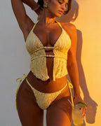 Willluxe® Girly Jacquard Halter 2 Piece Bikini Set