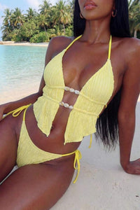 Willluxe® Girly Jacquard Halter 2 Piece Bikini Set