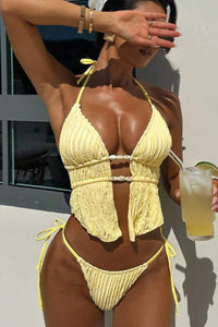 Willluxe® Girly Jacquard Halter 2 Piece Bikini Set