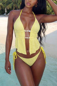 Willluxe® Girly Jacquard Halter 2 Piece Bikini Set