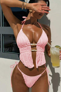 Willluxe® Girly Jacquard Halter 2 Piece Bikini Set