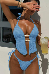 Willluxe® Girly Jacquard Halter 2 Piece Bikini Set