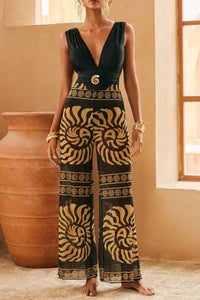 Willluxe® Retro Spiral Textured One Piece Swimsuit with Cover Up Pants