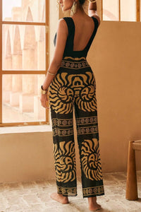 Willluxe® Retro Spiral Textured One Piece Swimsuit with Cover Up Pants