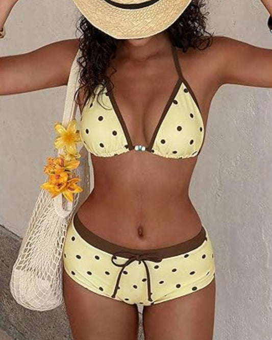WILLLUXE® Girly Polka Dots 2 Piece Swimsuit Triangle Halter Bikini Set
