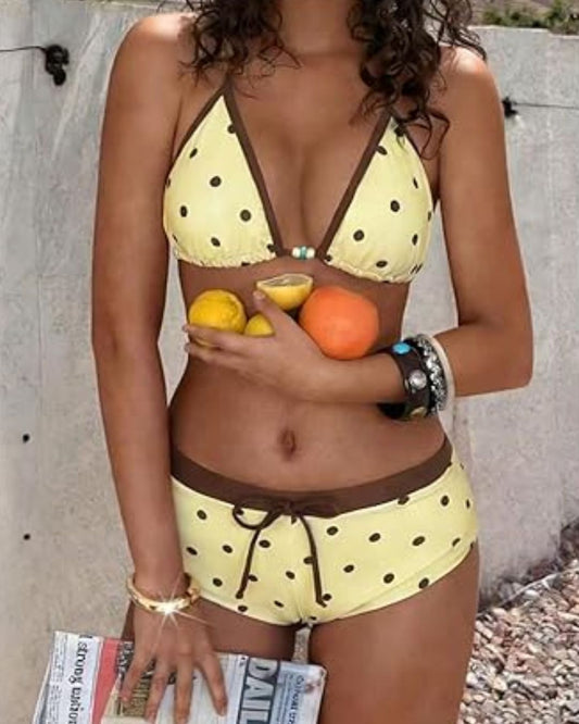 WILLLUXE® Girly Polka Dots 2 Piece Swimsuit Triangle Halter Bikini Set
