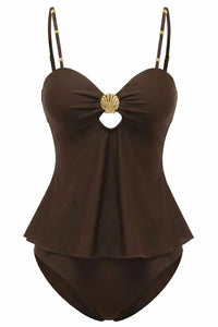 Willluxe® Tummy Control Two Piece Elegant Backless Ruffle Bikini