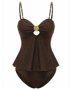 Willluxe® Tummy Control Two Piece Elegant Backless Ruffle Bikini