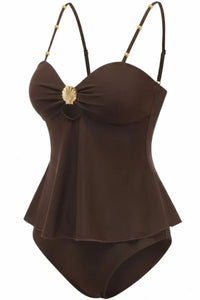 Willluxe® Tummy Control Two Piece Elegant Backless Ruffle Bikini
