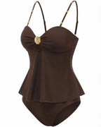 Willluxe® Tummy Control Two Piece Elegant Backless Ruffle Bikini