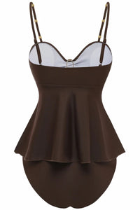 Willluxe® Tummy Control Two Piece Elegant Backless Ruffle Bikini