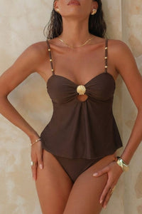 Willluxe® Tummy Control Two Piece Elegant Backless Ruffle Bikini